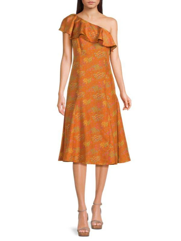 Rebecca Taylor Isabelle One Shoulder Silk Midi Dress 1