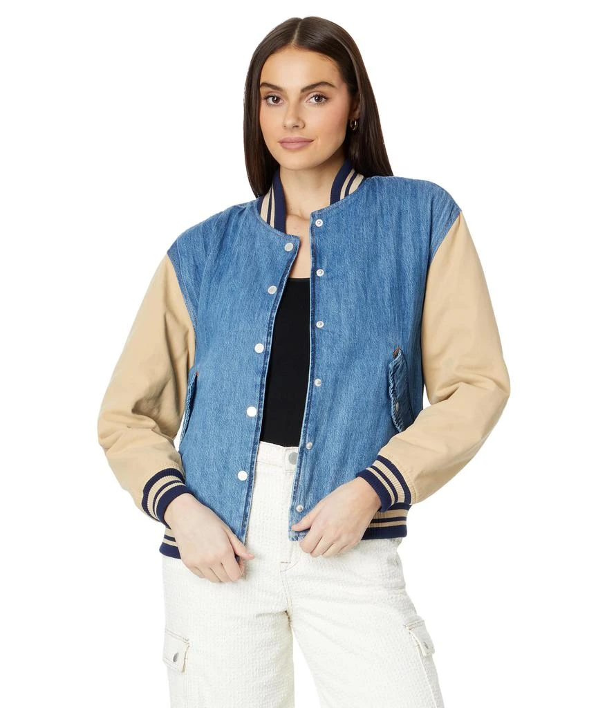Blank NYC Bomber Jacket in Denim/Beige 1