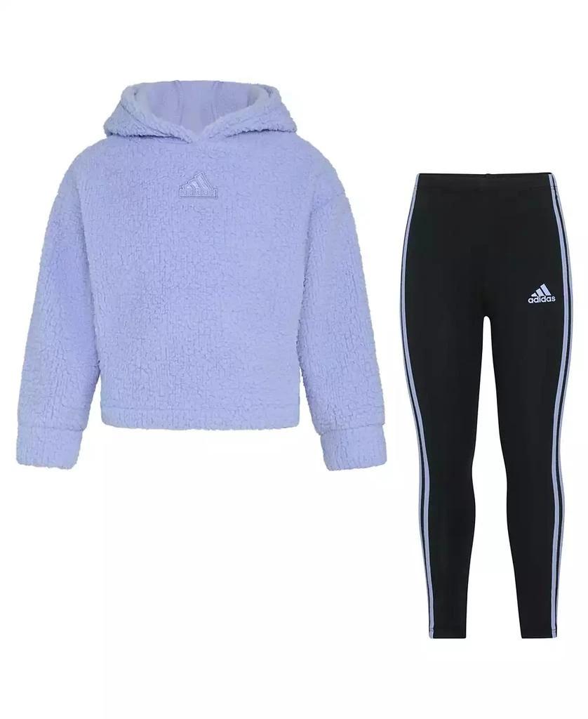 adidas Little & Toddler Girls Long Sleeve Hooded Sherpa Legging, 2-Piece Set 5