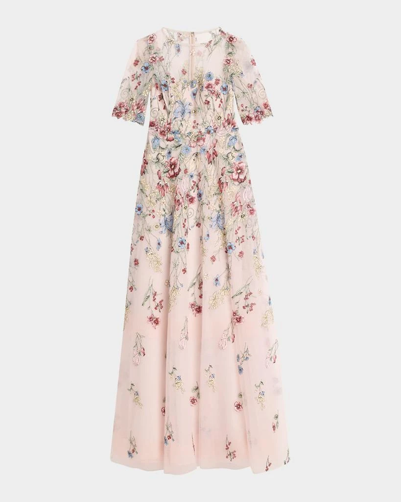 Teri Jon Floral-Embroidered Illusion Tulle Gown 1