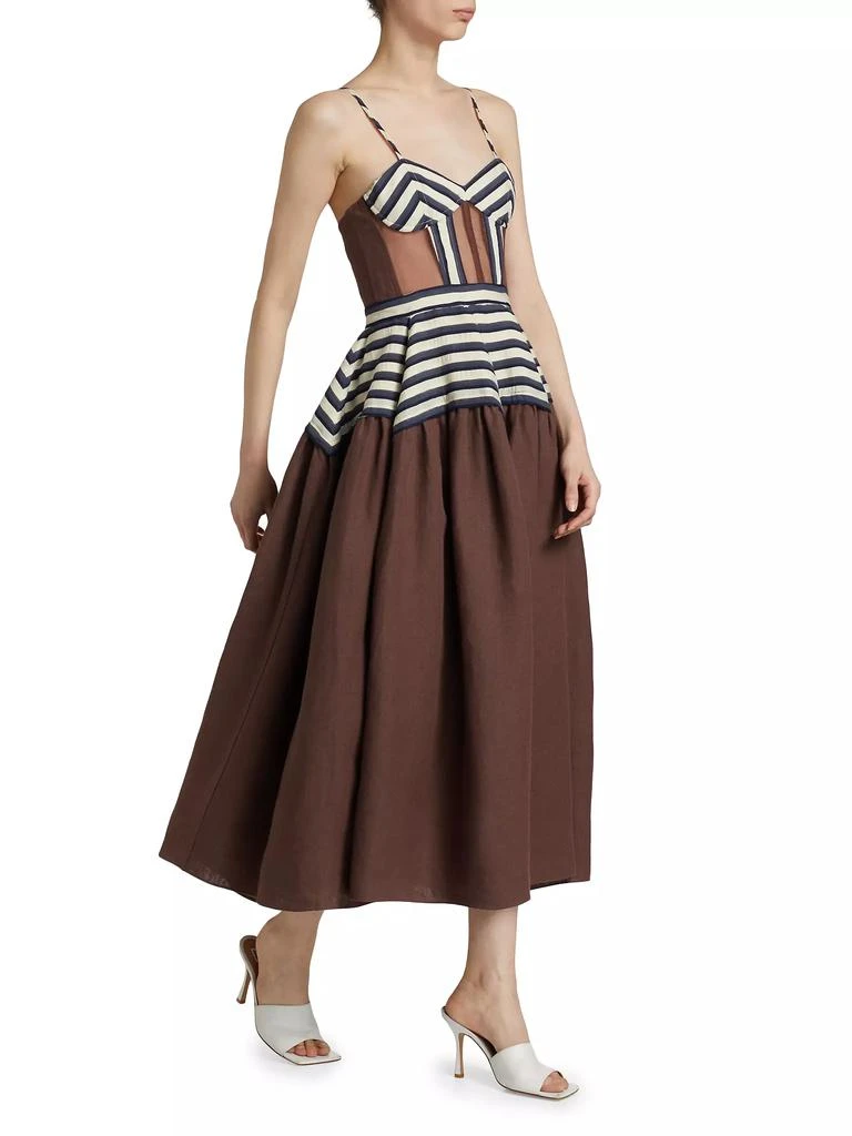Rosie Assoulin Golden Afternoon Linen Striped Midi-Dress 3