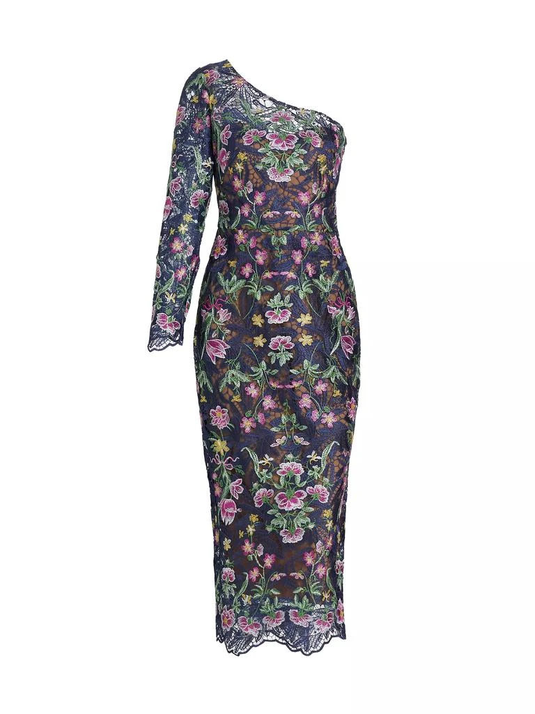 MARCHESA Floral Guipure Lace One-Shoulder Cocktail Dress 1