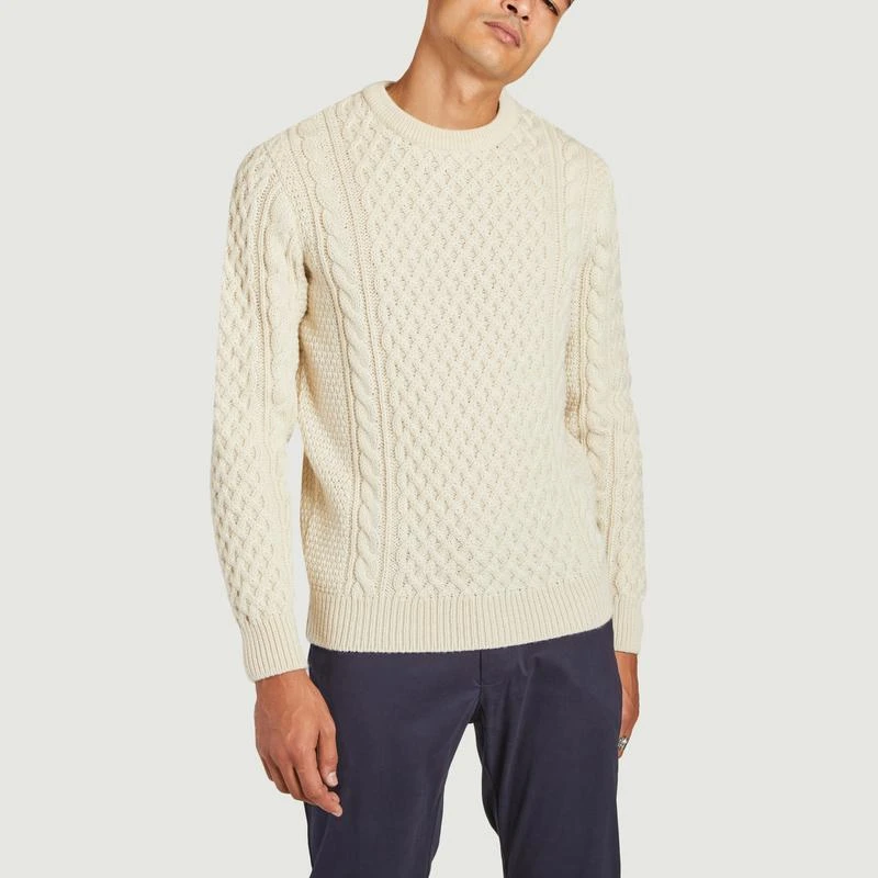 Sunspel Merino wool cable knit sweater Ecru SUNSPEL 1