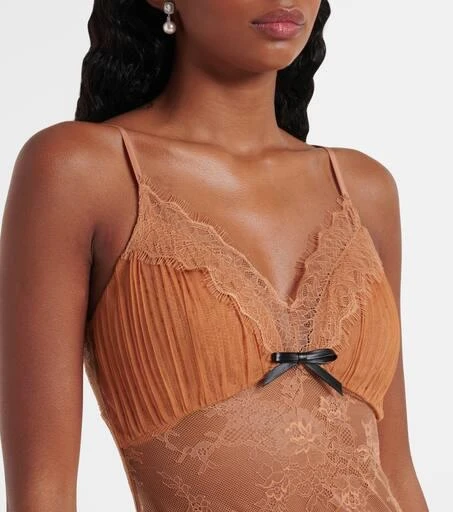 Self Portrait Embroidered lace-trimmed mesh bodysuit 5