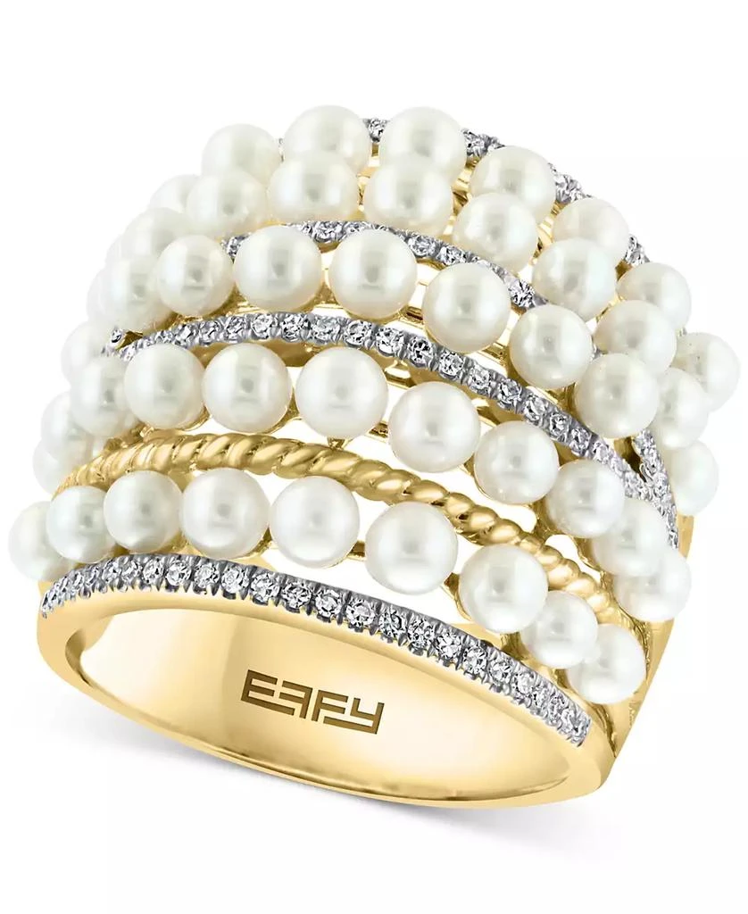 Effy EFFY® Cultured Freshwater Pearl (4mm)
Diamond (3/8 ct. t.w.) Multirow Statement Ring in 14k Gold