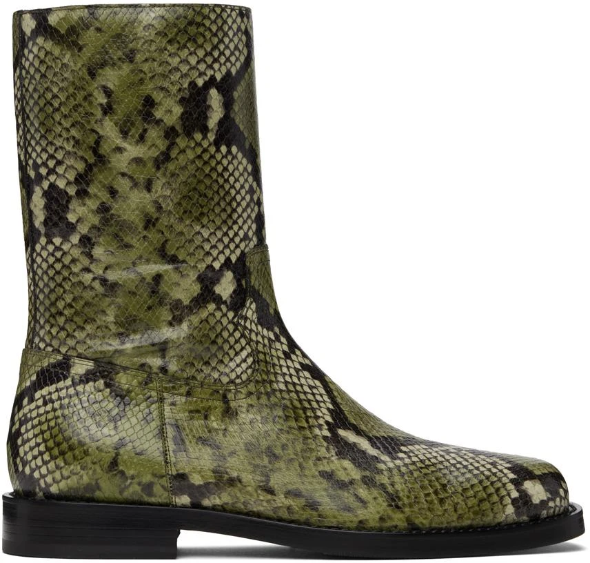 Dries Van Noten Green Snake-Embossed Leather Boots 1