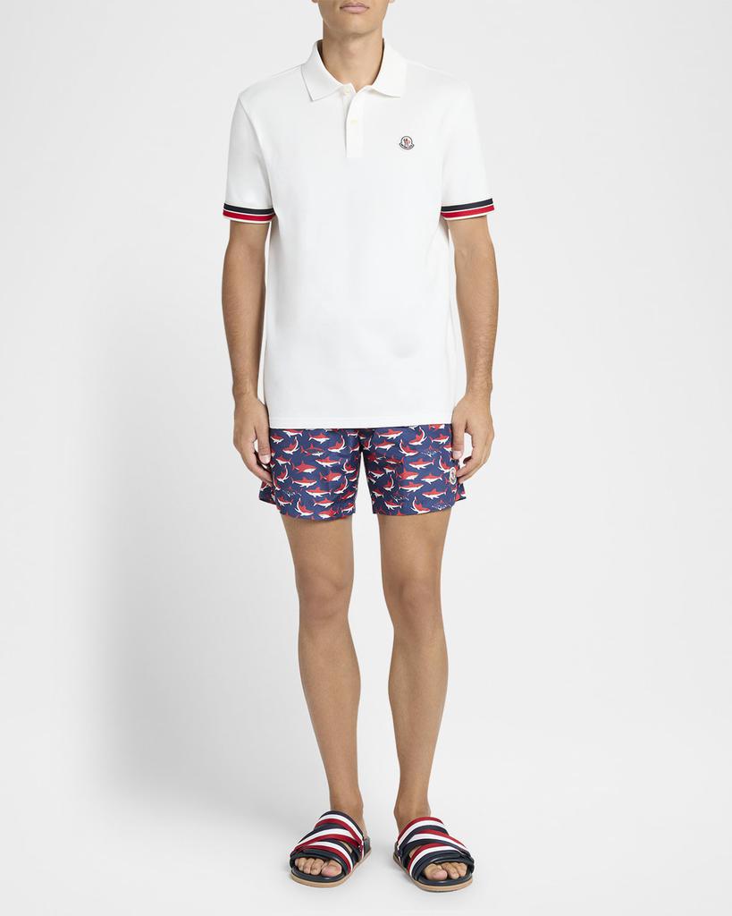 Moncler Men's Striped-Trim Pique Polo Shirt