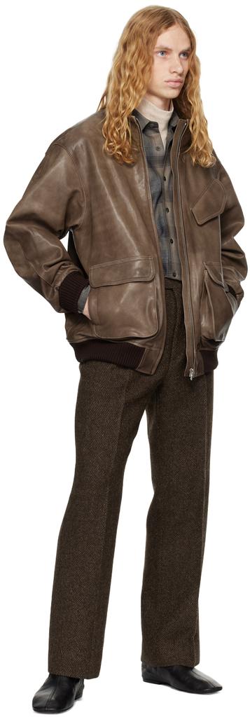 AURALEE Brown Heavy Lamb Leather Zip Jacket - Jackets