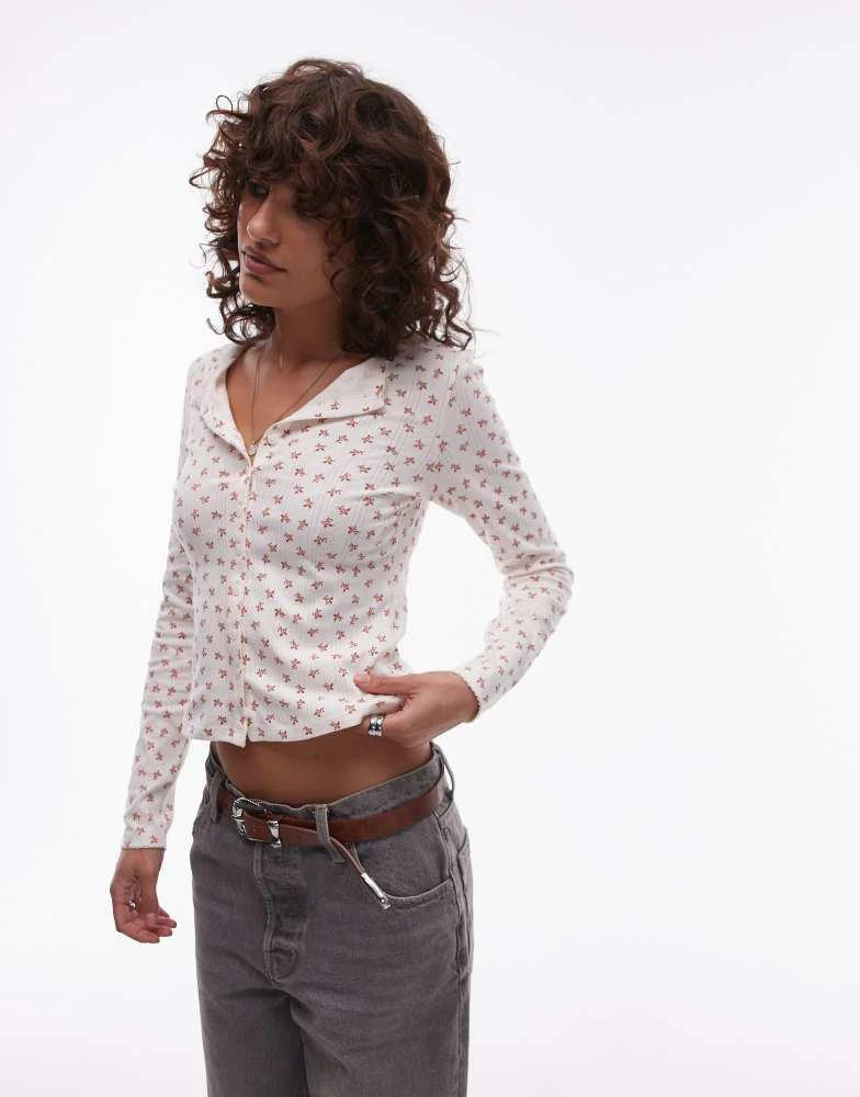 Levi's Levi's pointelle floral long sleeve button front top in cream 1
