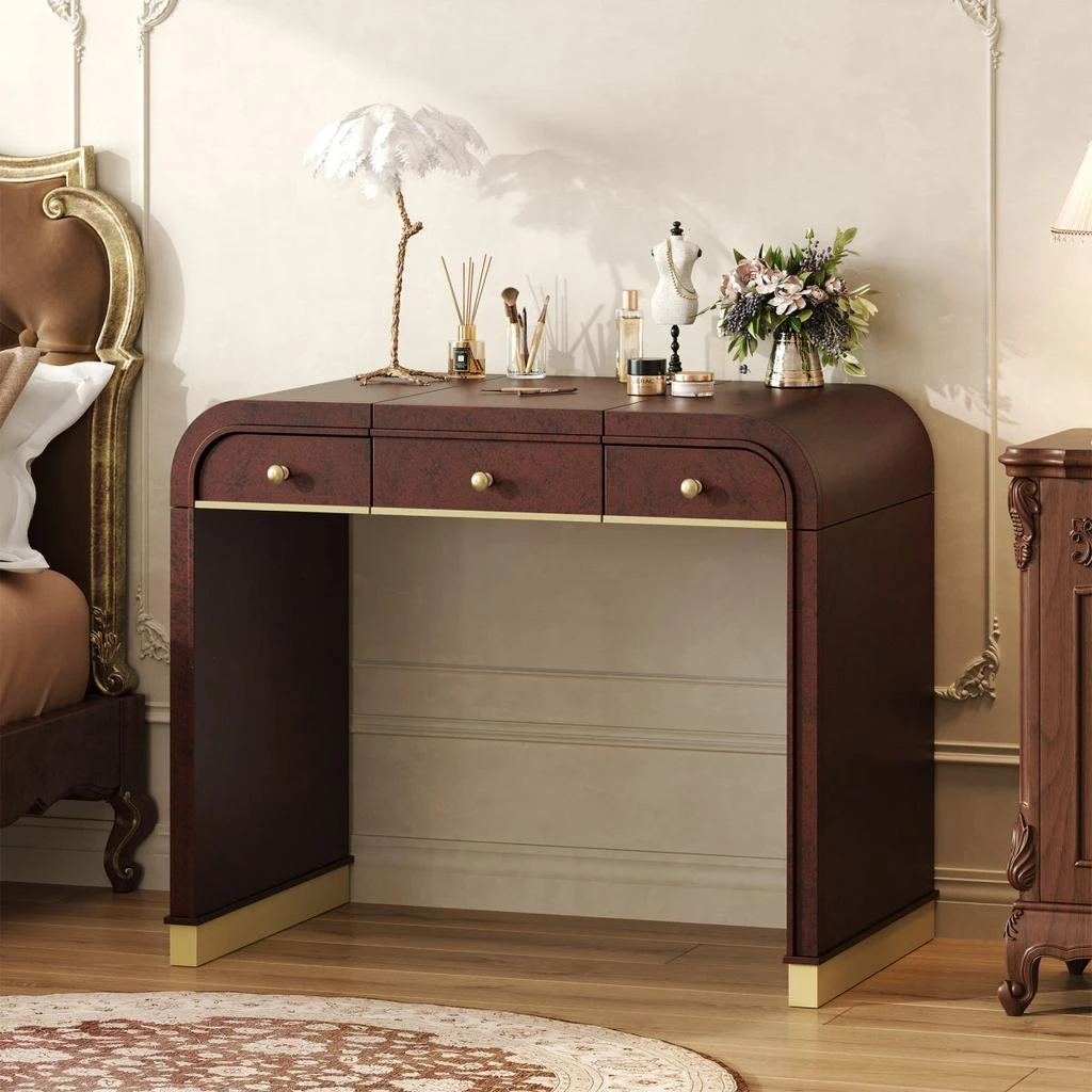 Streamdale Furniture Streamdale Classic Wood Vanity Desk with Flip Mirror, 3-in-1 Dressing Table, Espresso 2