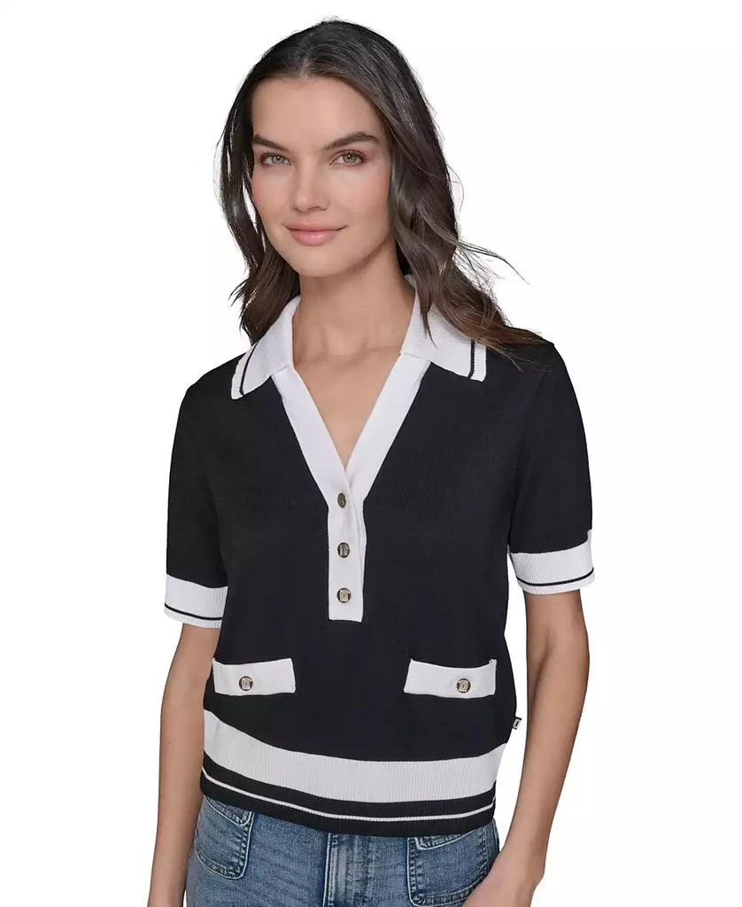 Karl Lagerfeld Paris Women
s Short-Sleeve Collared Sweater 1