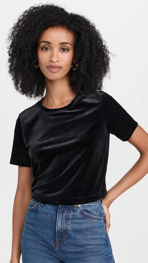 LAGENCE Donna Velvet Crop Crew Neck Tee 1