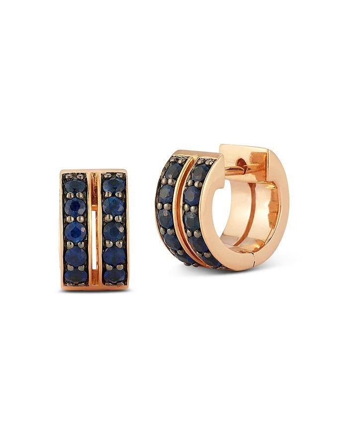 Walters Faith 18K Rose Gold Blue Sapphire Classic Double Row Huggie Earrings