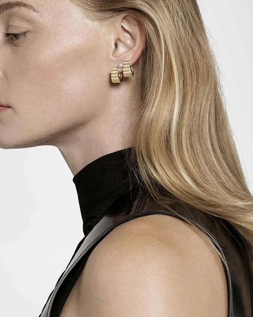 Azlee 18K Yellow Gold Escalier Large Hoop Earrings with Pave Diamonds 2