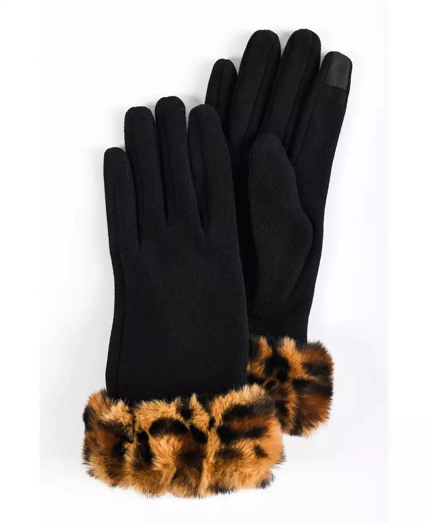 MARCUS ADLER Women's Faux Fur Leopard Cuff Jersey Touchscreen Glove 1