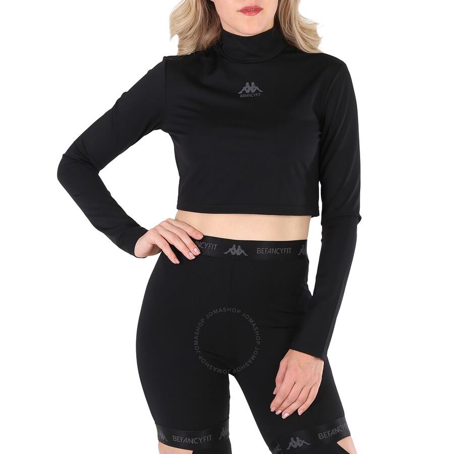 Kappa X Befancyfit Ladies Black Turtleneck Cut-Out Cropped Stretch Top