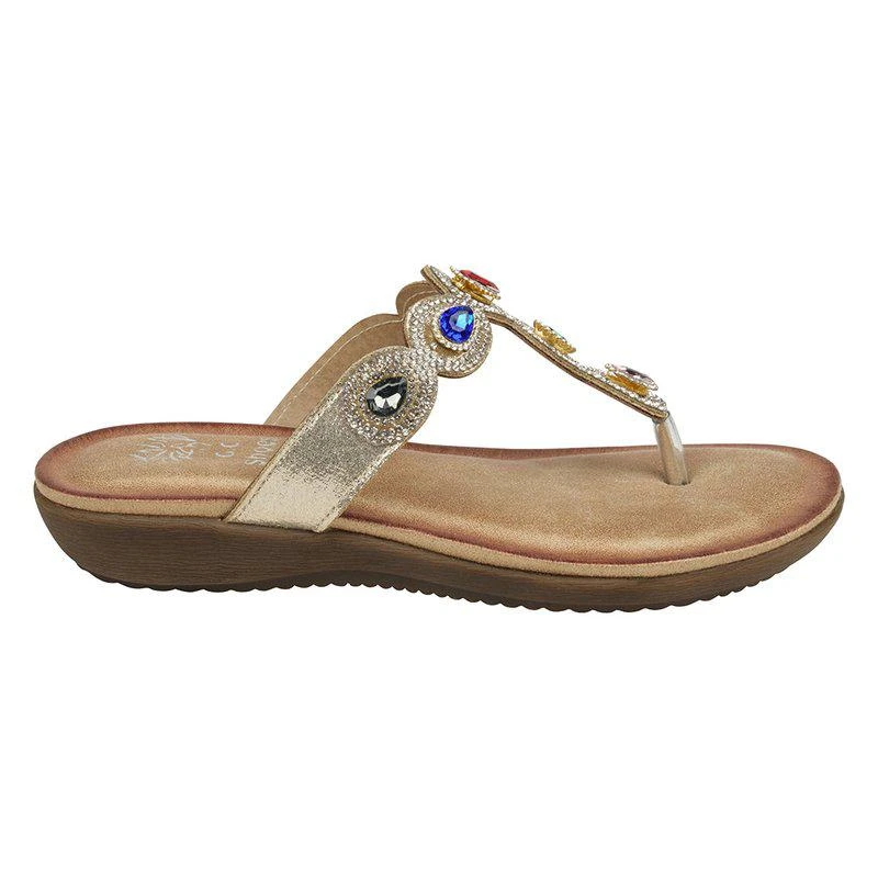 GC SHOES Zara Gold Jeweled T-Strap Thong Flat Sandals 1
