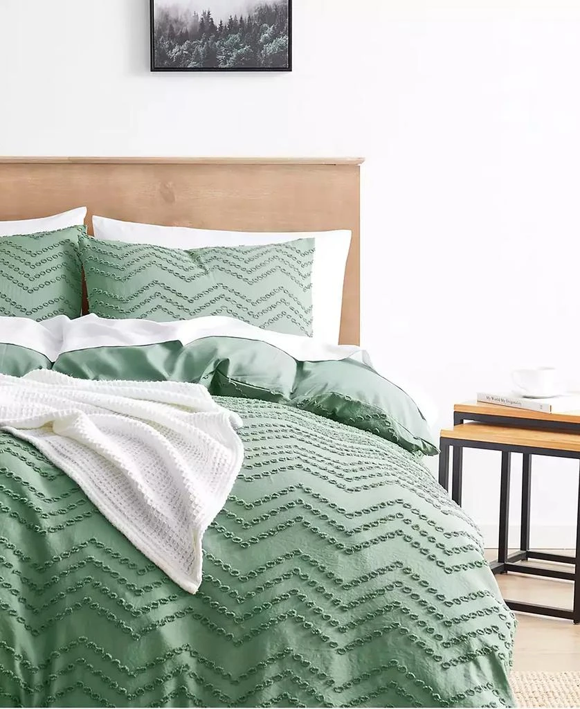 Nestl Bedding Tufted Embroidery Chevron Design Double Brushed 3 Piece Duvet Cover Set 1