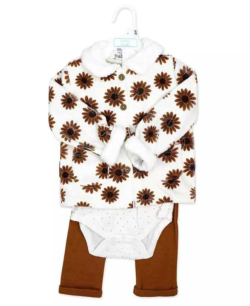Baby Mode Baby Girls
 Wildflower Short-Sleeve Bodysuit, Jacket and Pants, 3-Piece Set 2