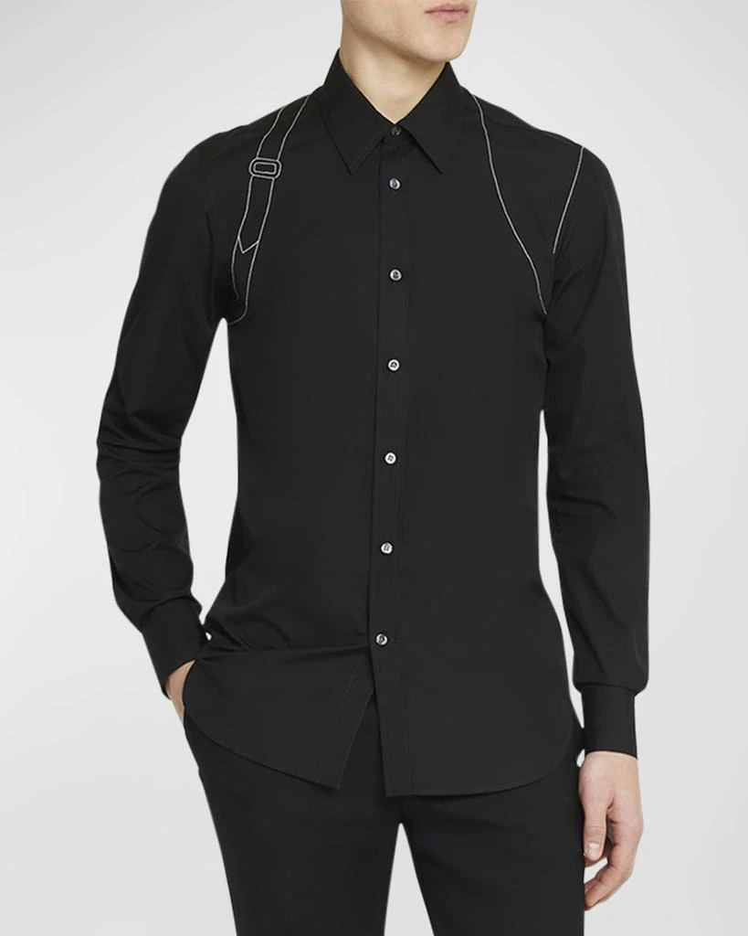 Alexander McQueen Men's Contrast-Stitch Harness Dress Shirt 2
