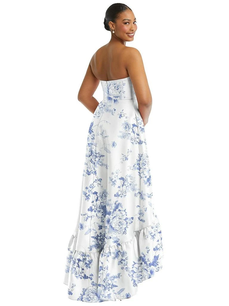 Alfred Sung Strapless Floral High-Low Ruffle Hem Maxi Dress with Pockets 2