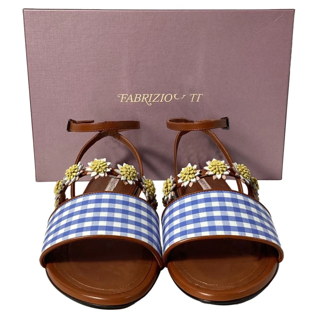 Fabrizio Viti Bea Floral-Appliqué Gingham Sandals in Blue Leather 6