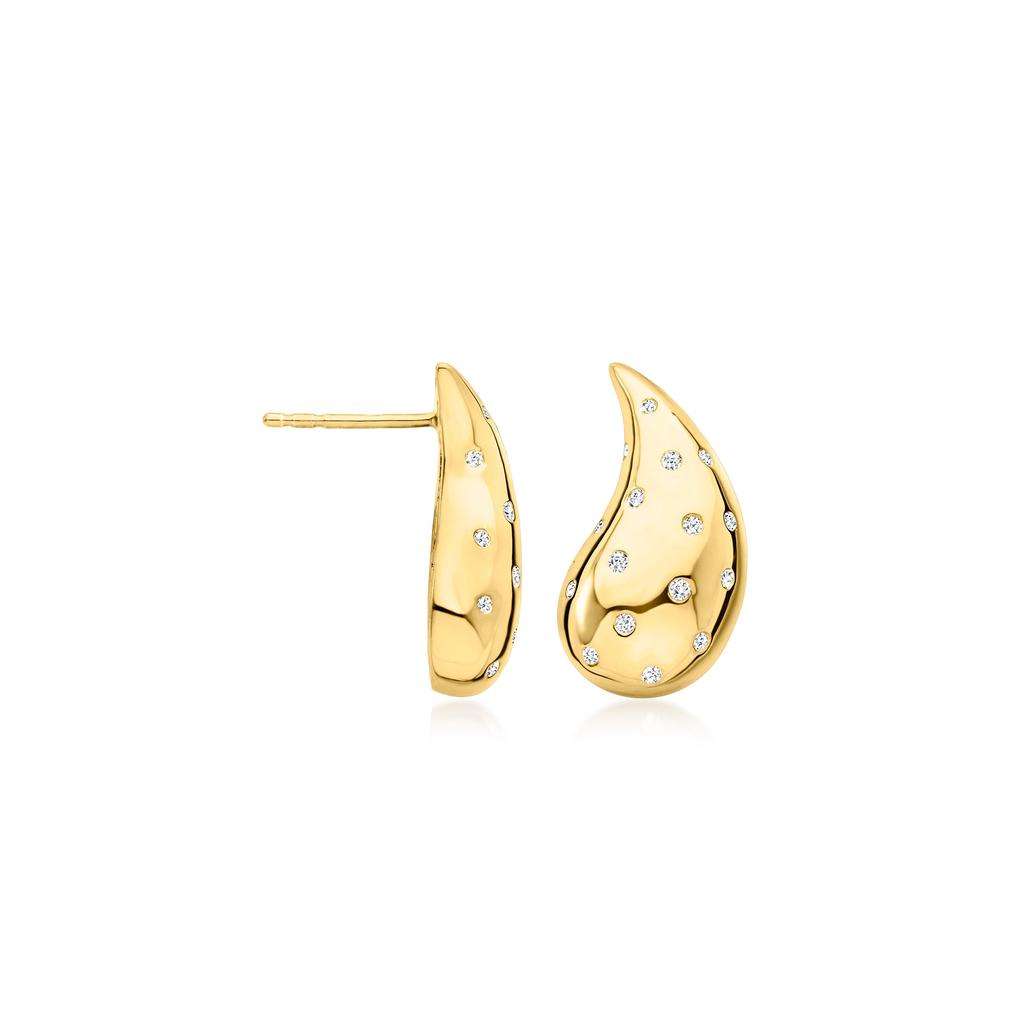 Ross-Simons Ross-Simons Diamond Puffy Teardrop Earrings in 18kt Gold Over Sterling