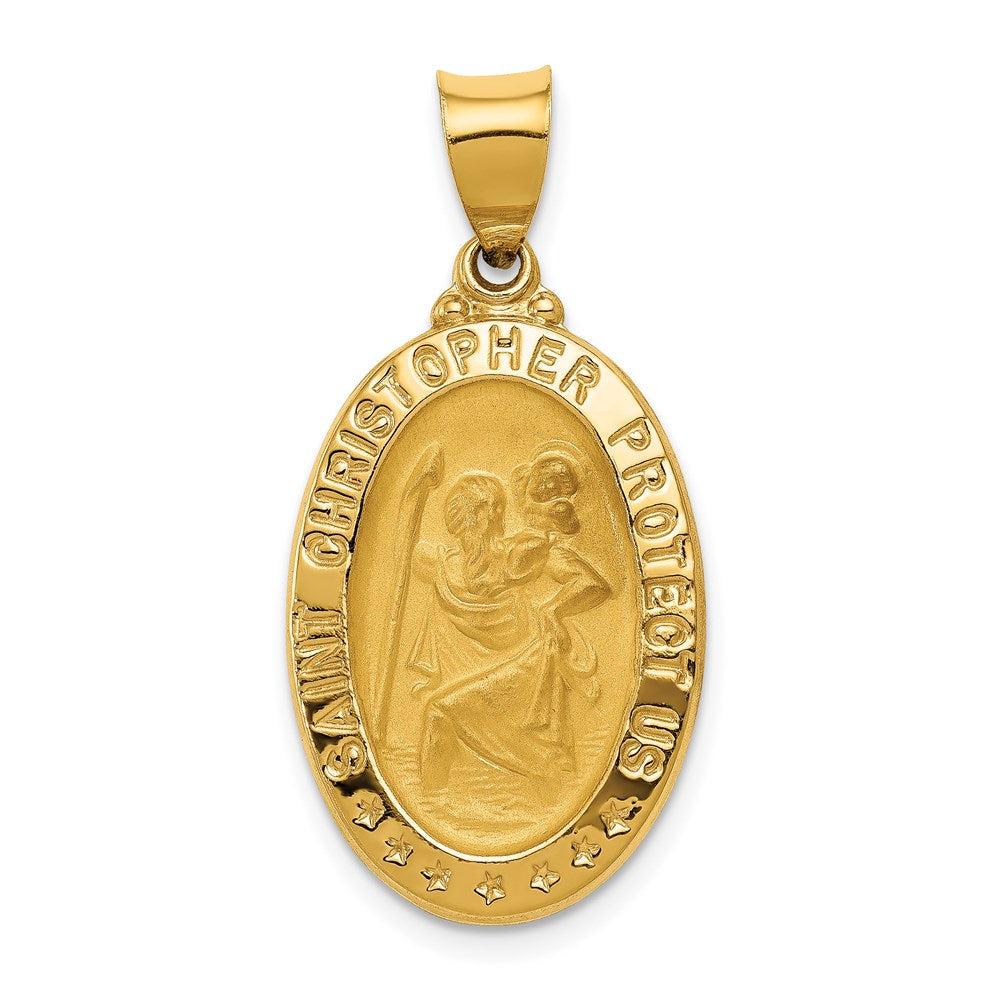 Diamond2Deal 14k Yellow Gold Polished and Satin St. Christopher Medal Hollow Pendant