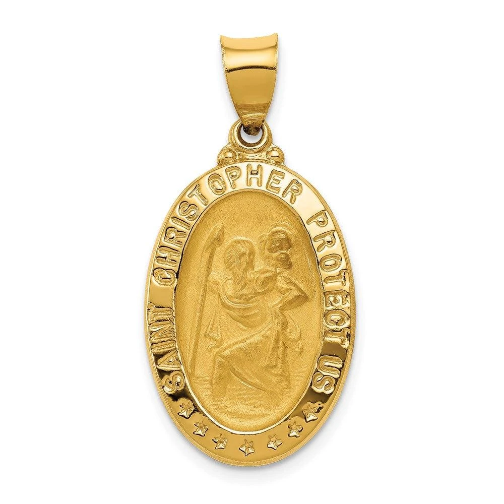 Diamond2Deal 14k Yellow Gold Polished and Satin St. Christopher Medal Hollow Pendant 1