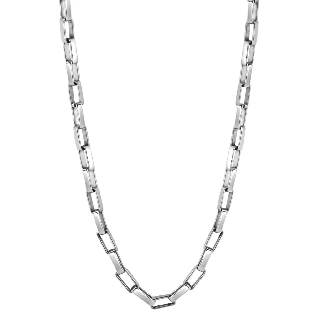 Pompeii3 Men
s Polished Steel Clasp Single Tone Rectangle 4mm Flexible Link  22" Chain