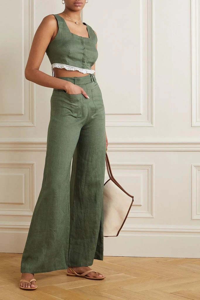 MIGUELINA Billie cropped crochet-trimmed linen top 2