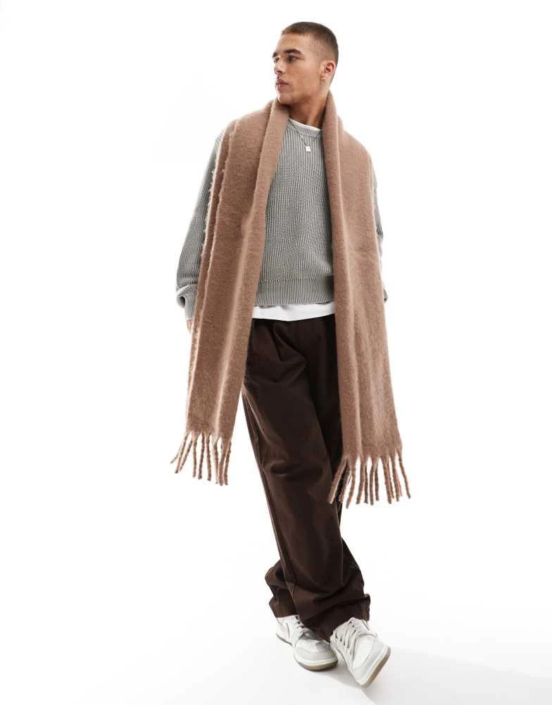 ASOS ASOS DESIGN fluffy blanket scarf in brown 1
