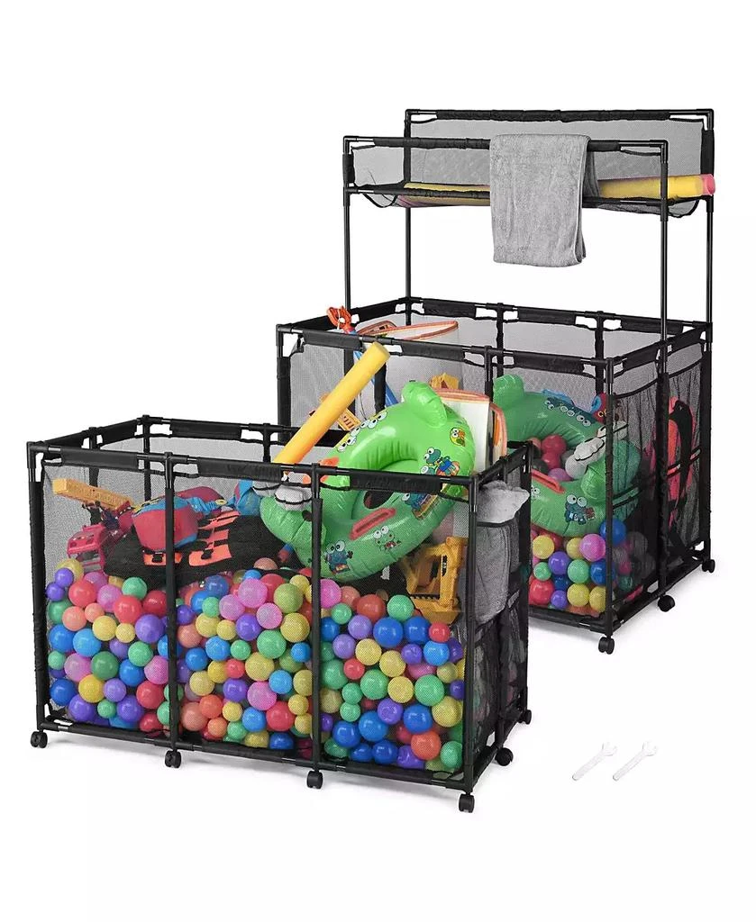 Yescom 2 Pack Mesh Pool Toy Storage Bin Rolling Cart with Wheels Noodle Holder 3