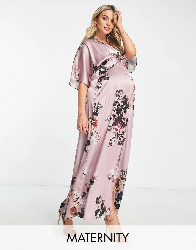 Hope & Ivy Maternity Hope & Ivy Maternity kimono sleeve satin maxi dress in mauve 1