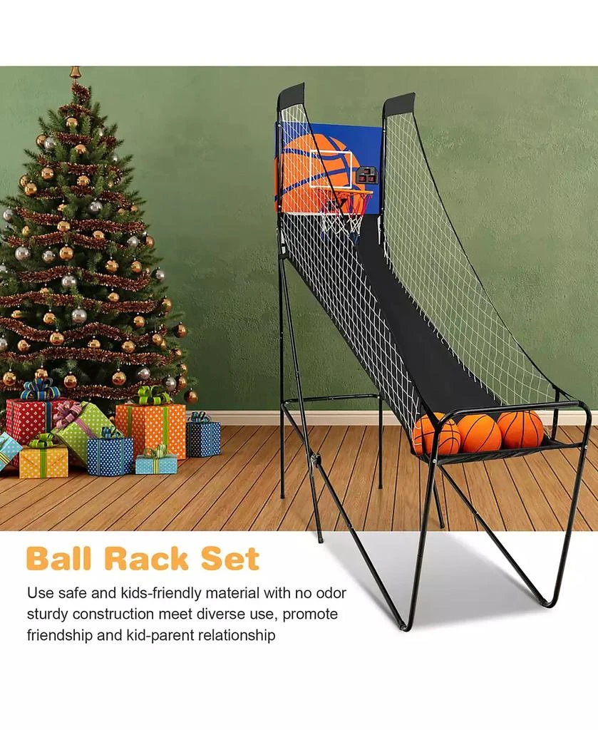 Costway Foldable Single Shot Basketball Arcade Game W/Electronic Scorer 3 Basketballs 9