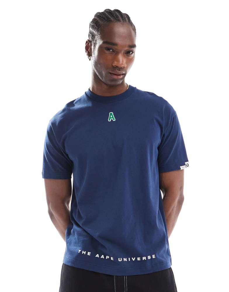 AAPE Aape by A Bathing Ape embossed logo t-shirt in navy