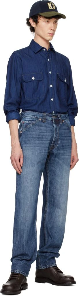 Drake's Blue Cotton Linen Two-Pocket Work Denim Shirt 4