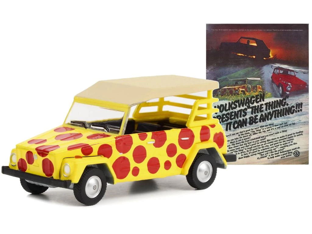 Diecast Model Greenlight 1974 Volkswagen Thing Type 181 Yellow with Red Polka Dots "Volkswagen Presents The Thing. It Can Be Anything!!!" "Vintage Ad Cars" Series 8 1/64 Diecast Model Car by Greenlight 2