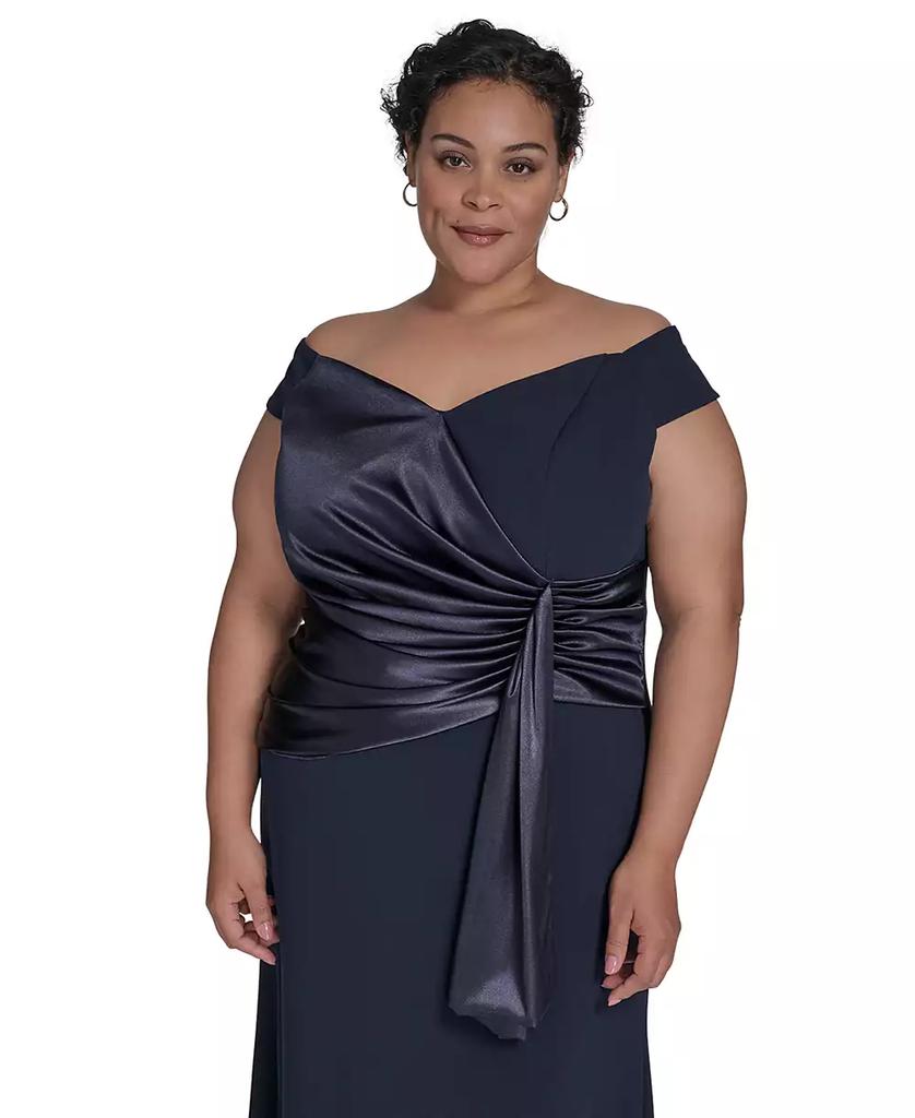 Eliza J Plus Size Mixed-Media Scuba Crepe Sleeveless Gown