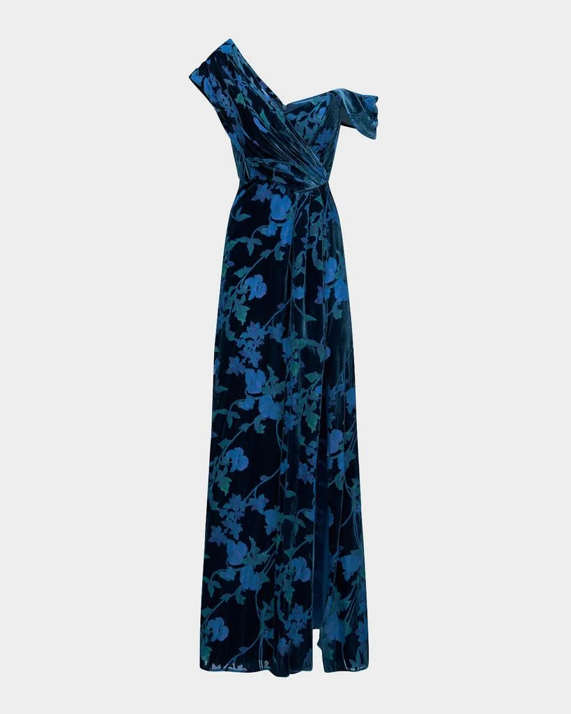 Theia Priscilla One-Shoulder Velvet Jacquard Gown 1