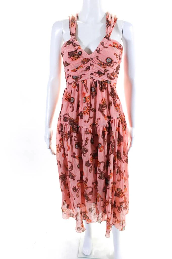 A.L.C. ALC Womens Jaylin Floral V Neck Racerback Cutout Midi Dress Sandstone 1