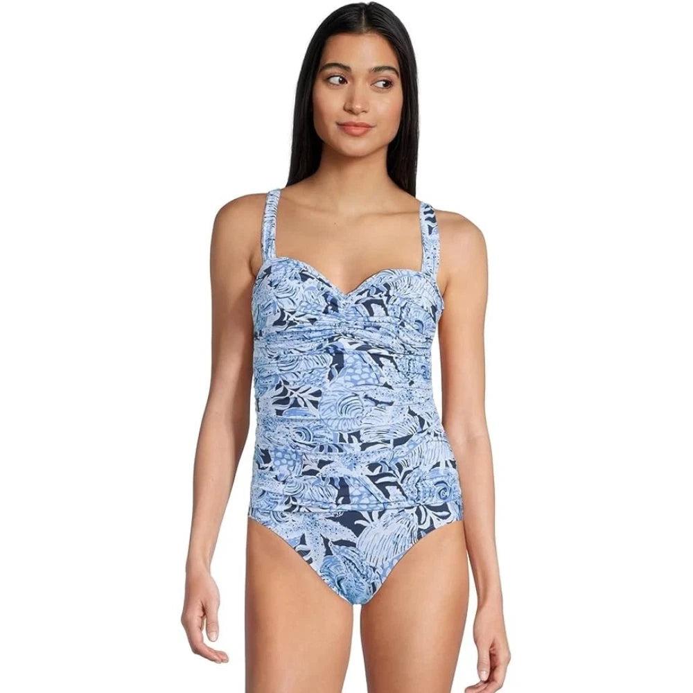 Lilly Pulitzer Solaria Swimsuit Women's Blue Tropical Ruched One Piece RED415