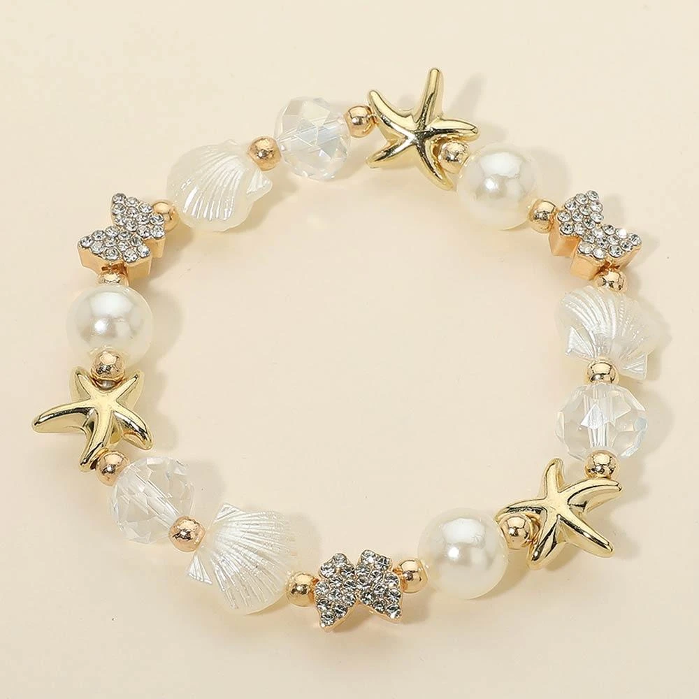 FASHNZFAB 12PCS - Starfish Bow Shell Pearl Beaded Stretch Bracelets 5