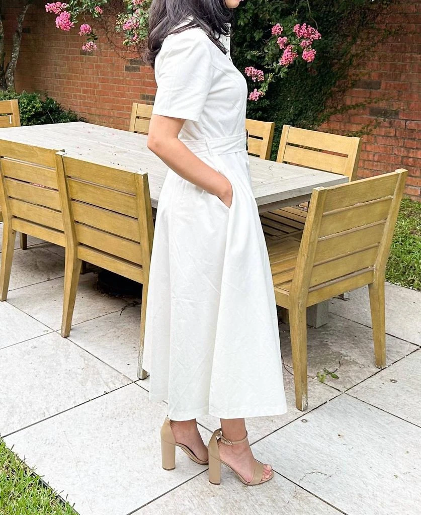 knee length dresses for ladies Entro Slate Blue Botanical Midi Shirt Dress with Tie Waist Large main image 0