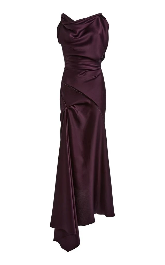 Victoria Beckham Victoria Beckham - Asymmetric Draped Satin Midi Dress - Berry - UK 6 - Moda Operandi 1