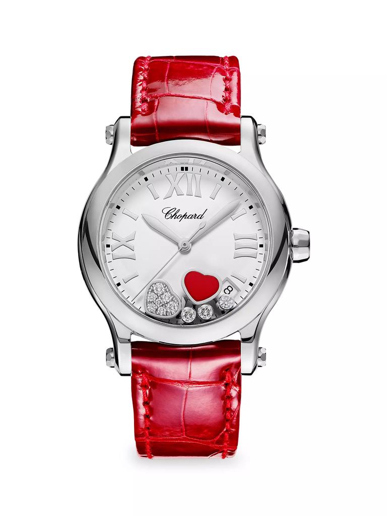 Chopard Happy Hearts Ronde Stainless Steel, Diamond & Alligator-Strap Watch