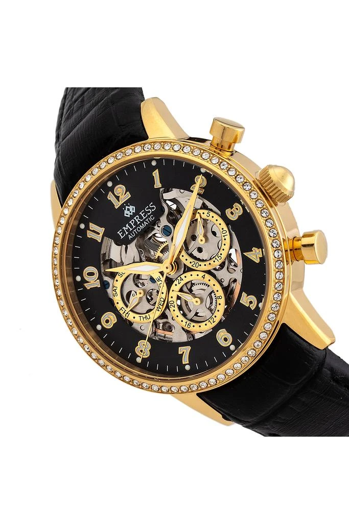 Empress Beatrice Automatic Skeleton Dial Leather-Band Watch with Day & Date 3