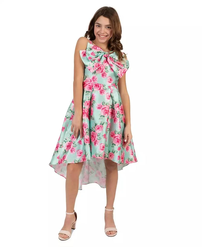Rare Editions Girls' 7-16 Floral Mikado Hi-Lo Bow Dress