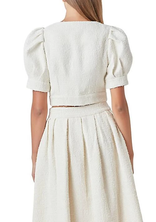 Endless Rose Rose Cropped Tweed Puff Sleeve Top 2