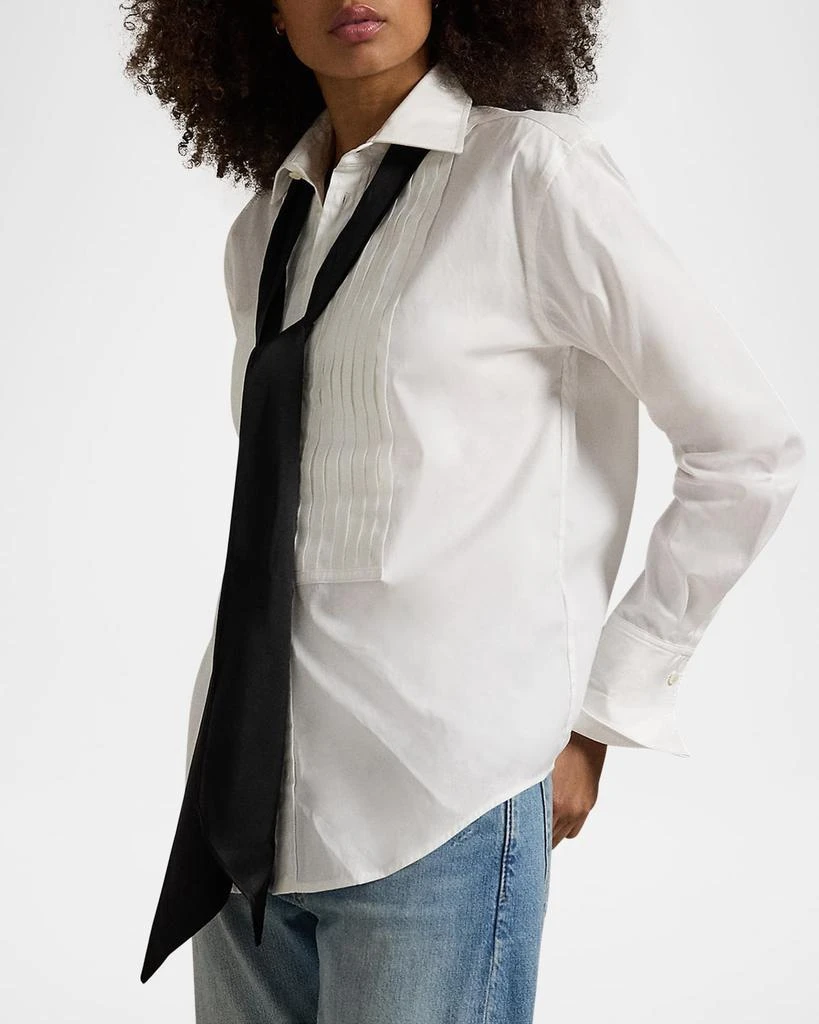 Ralph Lauren Pintuck Tie-Neck Cotton Tuxedo Shirt 5